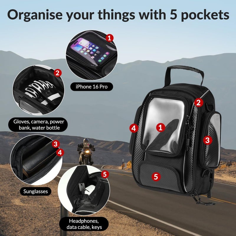 TINGPAI Motorcycle Tank Bag Universal Waterproof Oxford Fabric with Strong Magnetic，Magnetic Tank Bag, fits Harley Davidson, Indian, Honda, Yamaha, Suzuki and more - Image 4